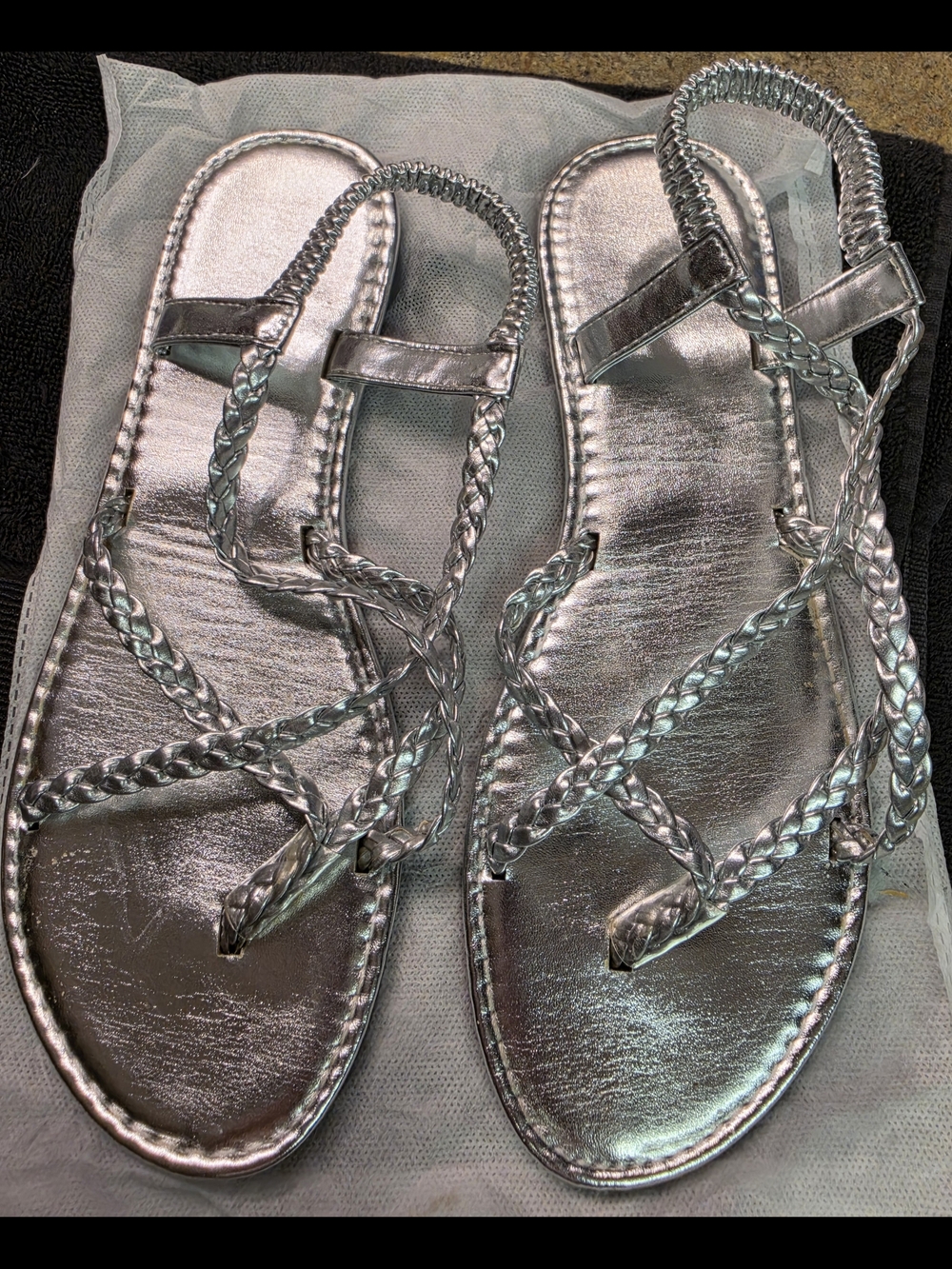 Silver Braided-Strap Women's Sandals